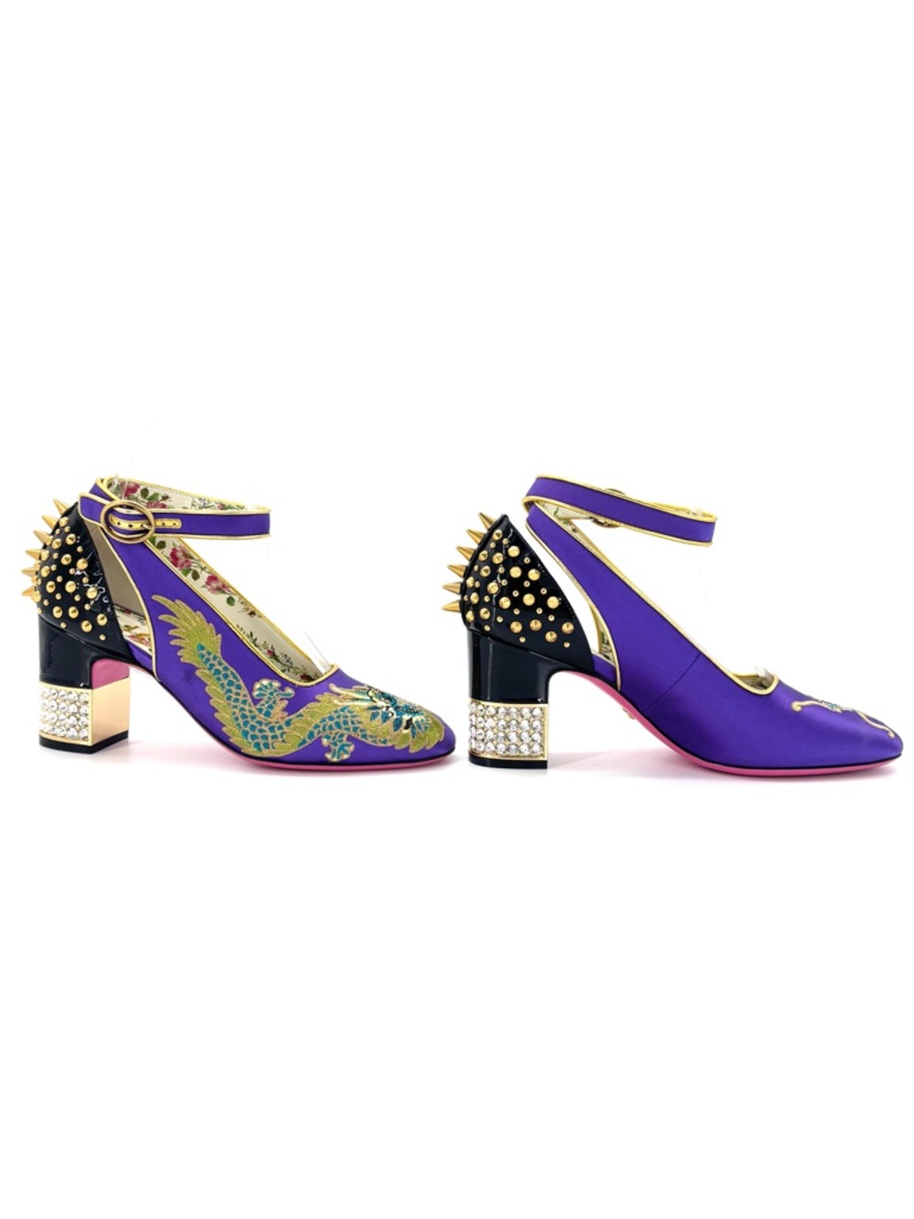 Gucci FW 2017 Caspar Dragon Embroidered Spike Embellished Mary Jane Pumps 37 - Picture 7 of 12